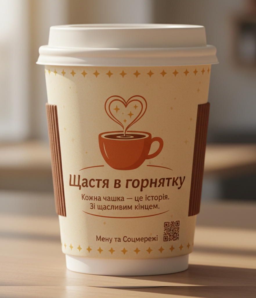 Фірмовий стаканчик кав'ярні Щастя в горнятку